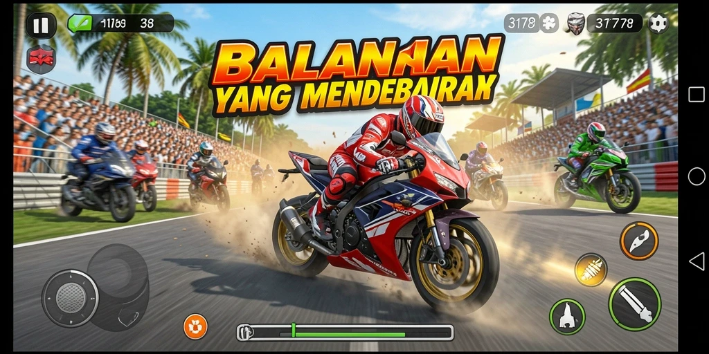 Tampilan gameplay 3178 dengan balapan cepat dan motor yang bertenaga.