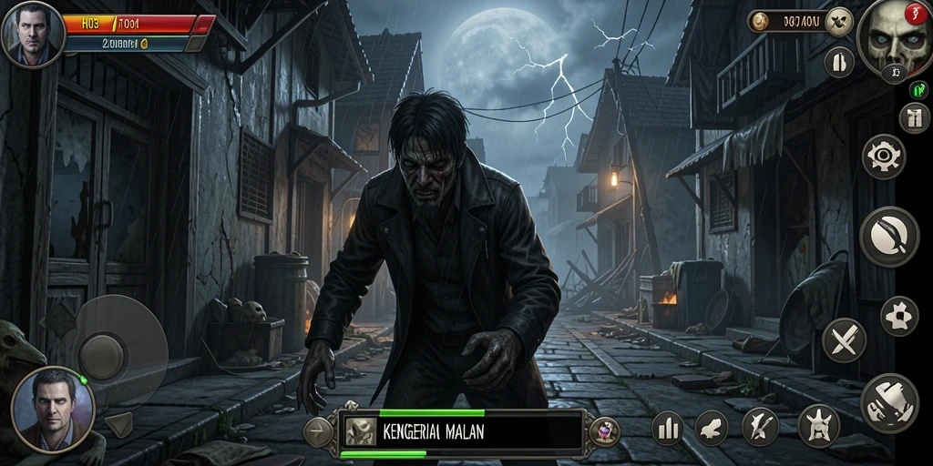 Screenshot gameplay H03 menampilkan suasana Horror yang mencekam.