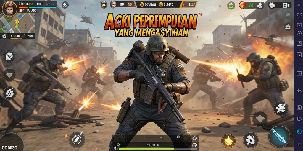 Gameplay dinamis ODDIGO dengan aksi pertempuran yang intens.