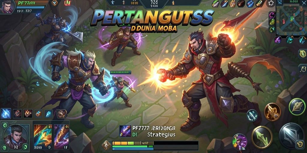 Tangkapan layar utama PF777 menampilkan pertarungan seru dalam gameplay MOBA.