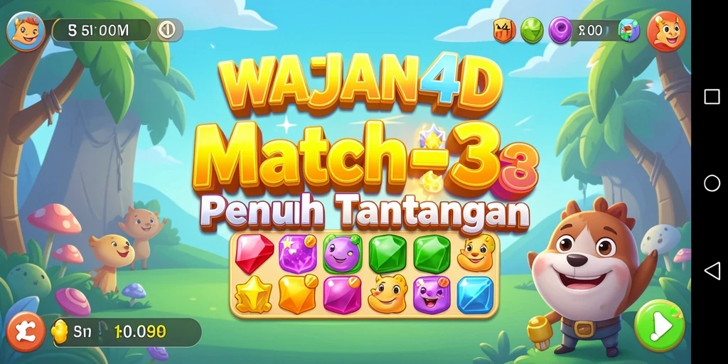 Tampilan gameplay WAJAN4D yang menarik dengan aksi Match-3 yang seru.